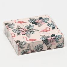Коробка из картона с крышкой 12*12*3см "Фламинго" арт.5540490